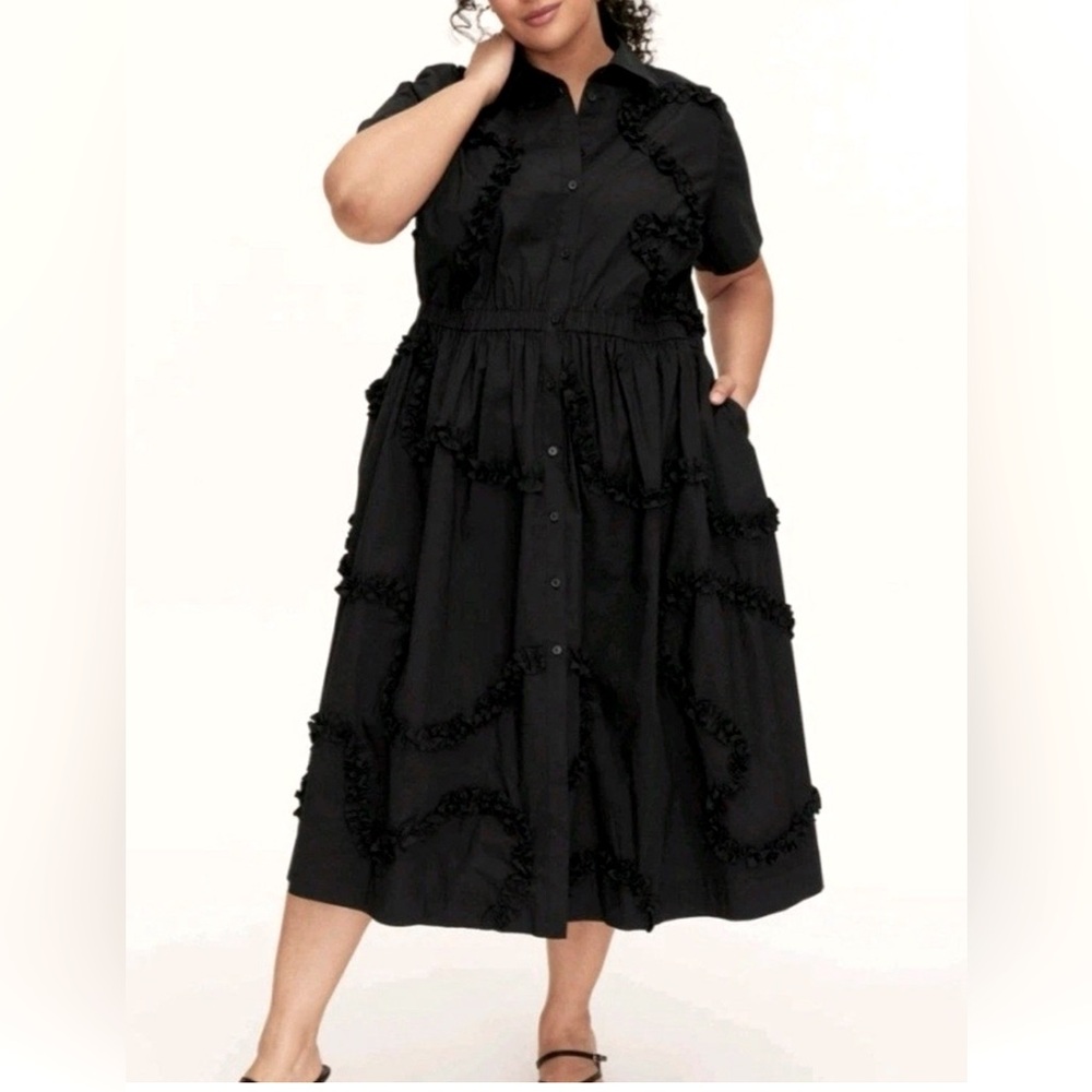 kate spade Black Midi Shirt Dress with Ruffle Trim